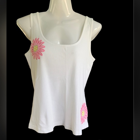 TALBOTS White Tank Top with Appliquéd Beaded Flower, Size Medium. - Picture 4 of 7